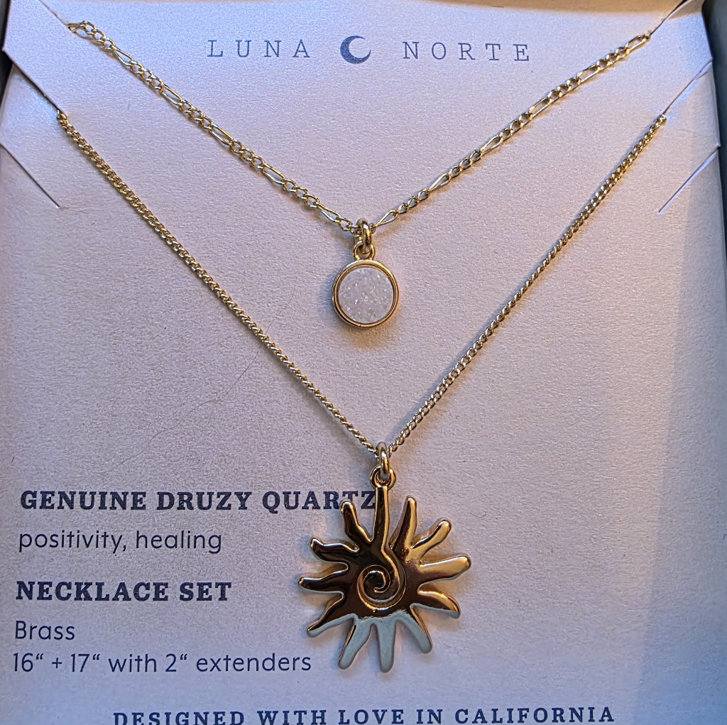 Luna Norte Gold Druzy Quartz Sun Necklace Set 25$